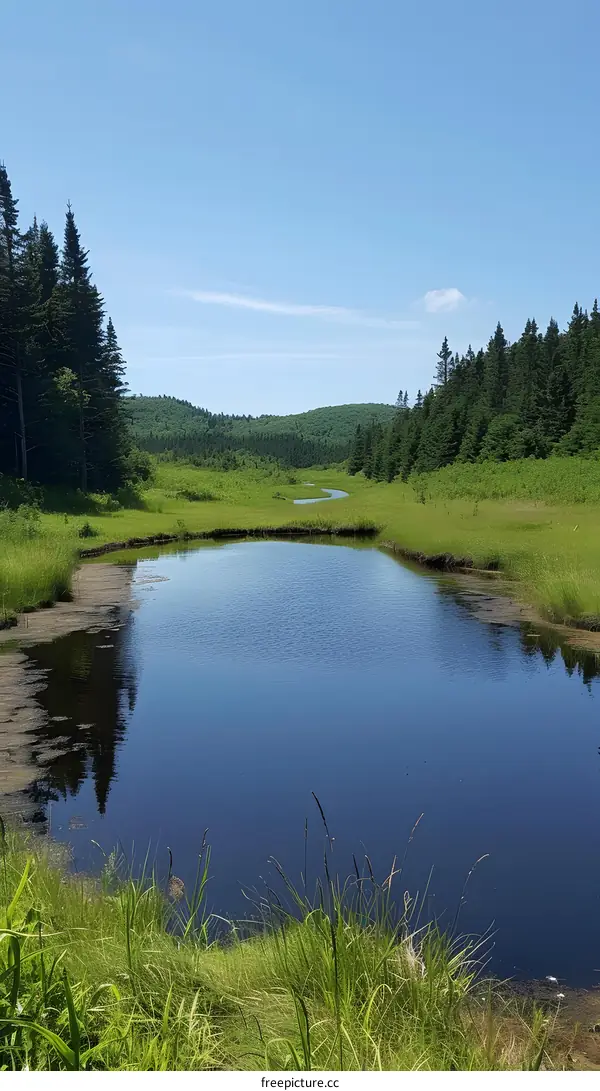 Serene River Winding Through Lush Green Forest