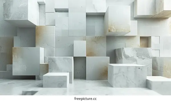 Minimalist White Marble Room with Podiums and Boxes