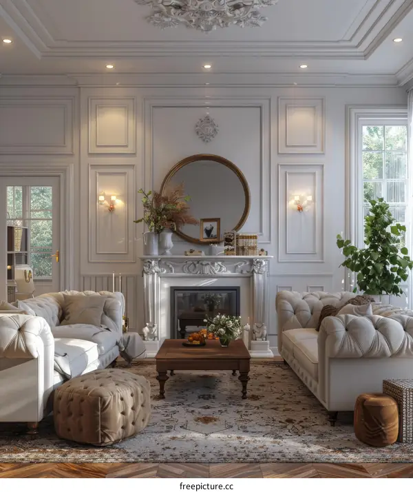 Stylish Living Room Interior with Fireplace