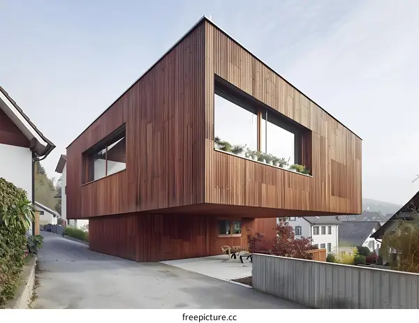 Modern Wooden House Exterior With Large Windows