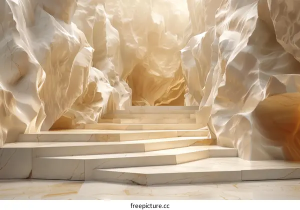 Empty Marble Podium in White Abstract Cave