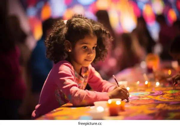 Hispanic girl drawing at a community event