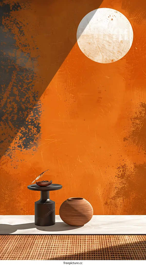 Abstract Orange Wall Art With Sun And Minimalist Decor