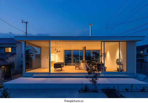Modern Minimalist House with Large Glass Windows in Japan