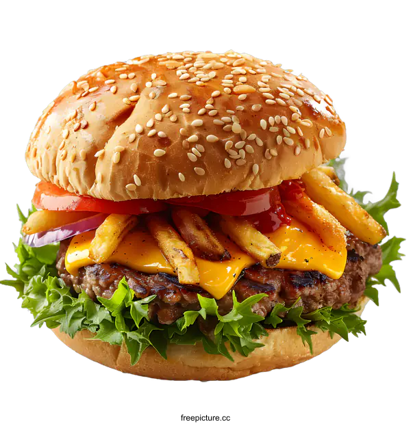 [Transparent Background PNG]Delicious Cheeseburger with French Fries
