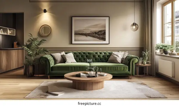 Modern Living Room Interior Design with Green Sofa