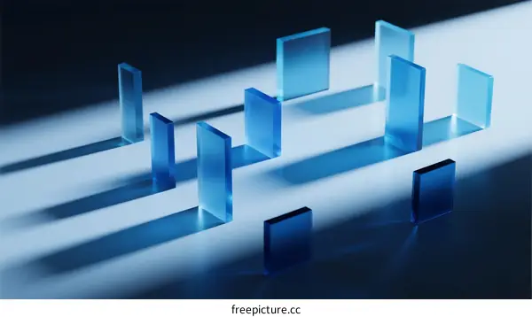 Blue Glass Blocks Arranged in Geometric Pattern with Light Shadows