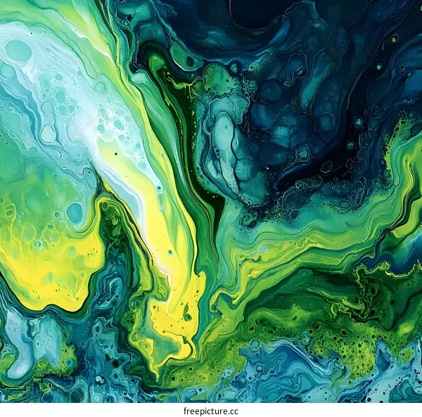Abstract Green and Blue Swirls Acrylic Painting