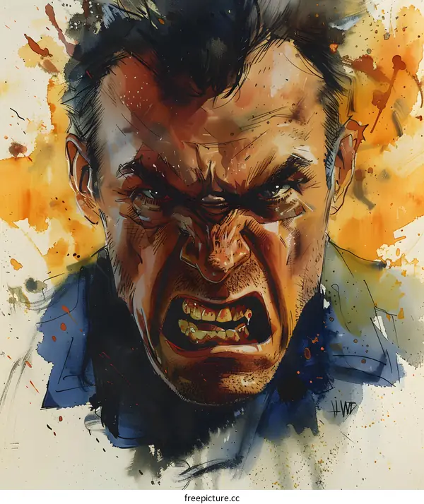 Close up of a mans face with an angry expression
