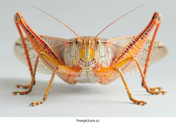 Colorful Grasshopper on a White Surface