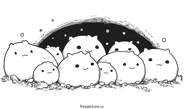 Cute Cartoon Characters Under the Night Sky