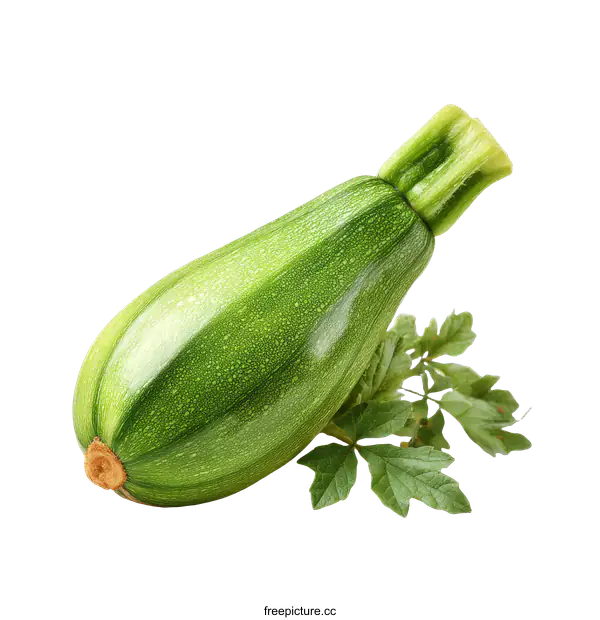 [Transparent Background PNG]Fresh Green Zucchini with Leaves