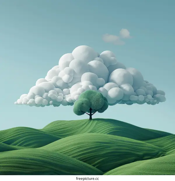 Surreal Landscape: Tree Growing from Cloud