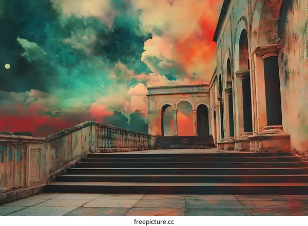 Vintage Architecture Under Colorful Clouds