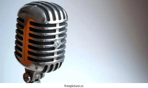 Retro silver microphone on white background