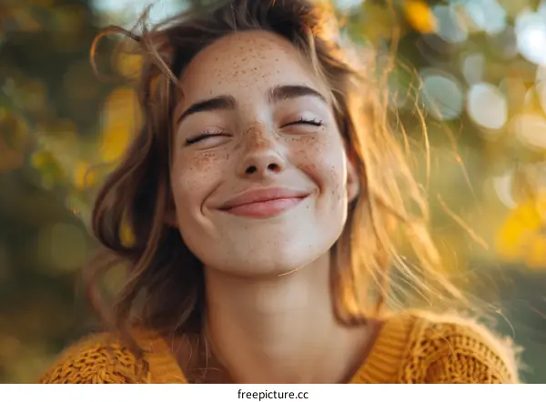 Happy Woman Outdoors in Autumn