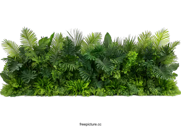 [Transparent Background PNG]Tropical Green Foliage Wall Isolated On White Background