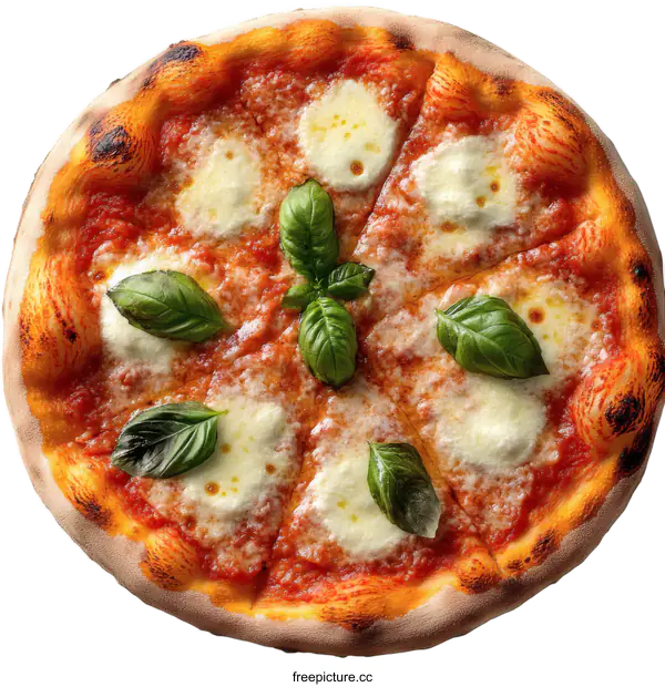 [Transparent Background PNG]Delicious Italian Margherita Pizza with Fresh Basil