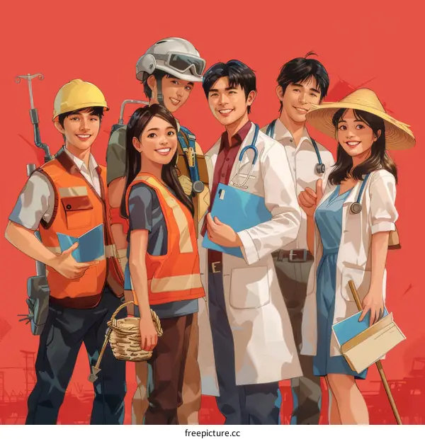 A group of people in different occupations