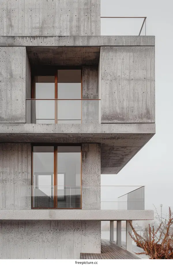 Modern Concrete Building with Open Balcony Design