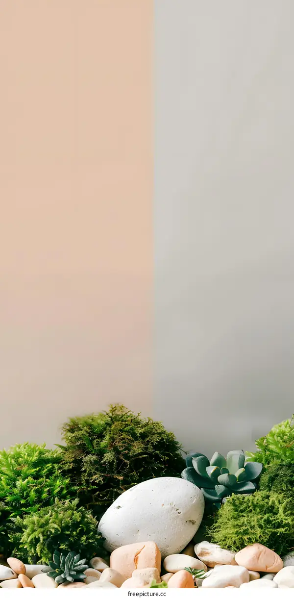 Minimalist Green Moss And Rocks Background