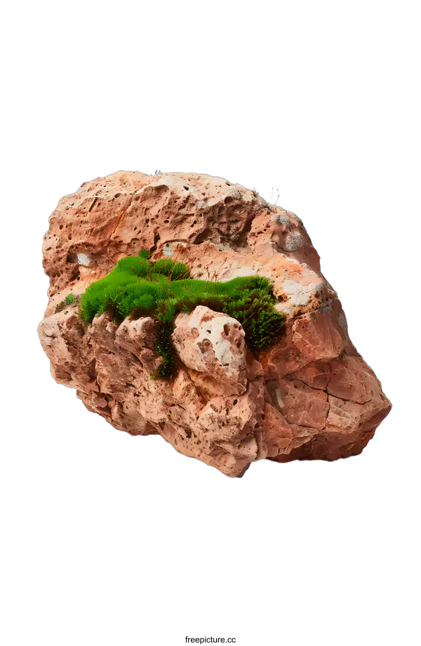 [Transparent Background PNG]Close Up of Green Moss Growing on a Brown Rock