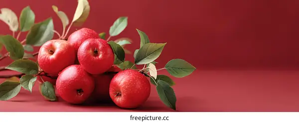 A Bunch of Red Apples on a Branch against Red Background