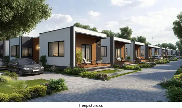 Modern Row Houses in a Residential Area