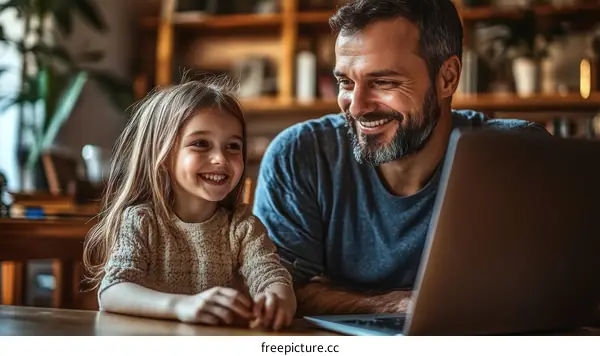 Father and Daughter Enjoying a Laptop