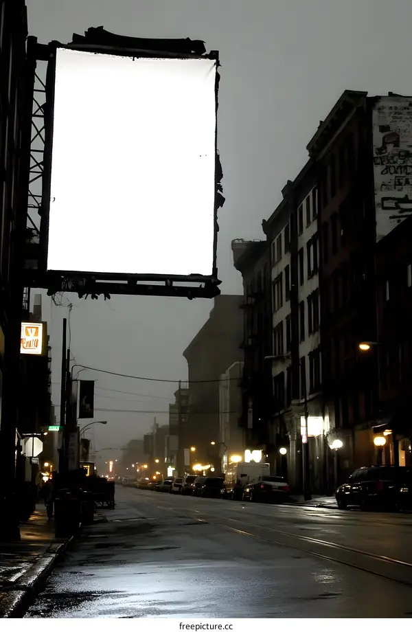 Blank Billboard on Rainy Street in New York City