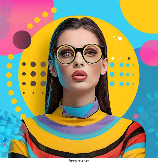 Woman with Glasses and Colorful Background