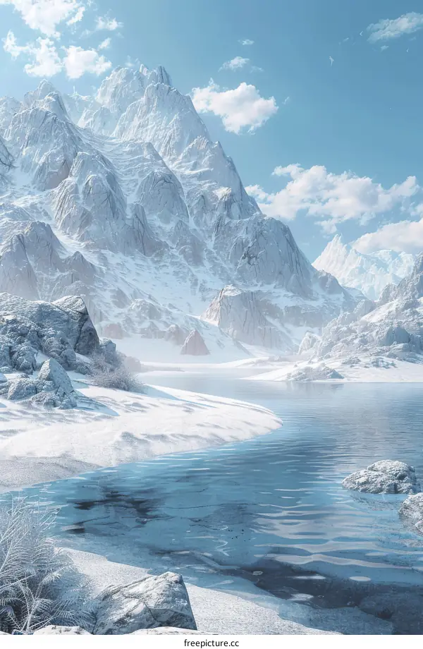 Frozen Lake in a Snowy Mountain Valley