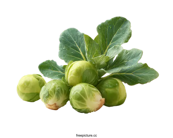 [Transparent Background PNG]Fresh Brussels Sprouts Cluster with Leaves
