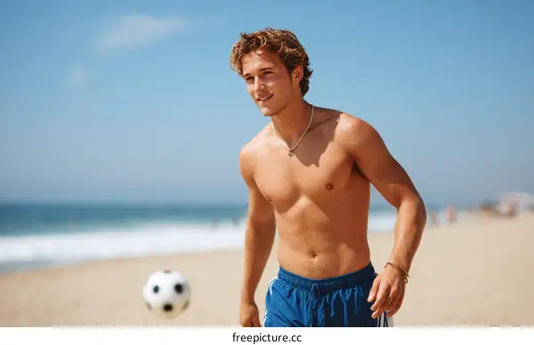 Young Man Playing Beach Soccer