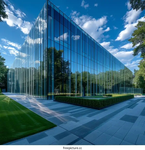 geometric shapes of a modern glass building