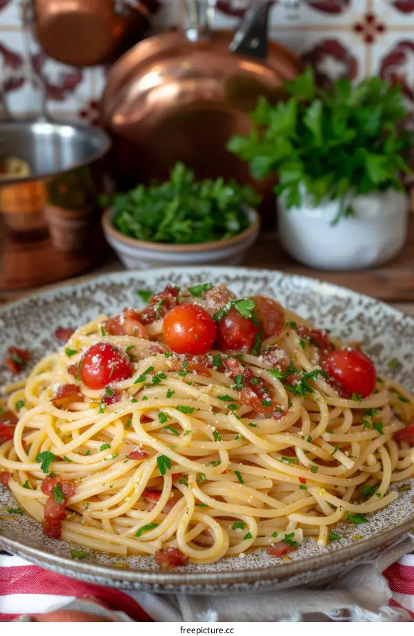spaghetti with tomatoes and bacon