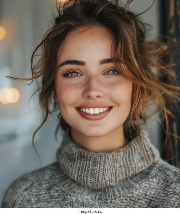 Smiling Woman in a Cozy Sweater