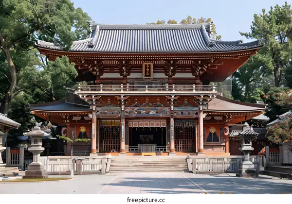 Traditional Japanese Temple Architecture with Intricate Details