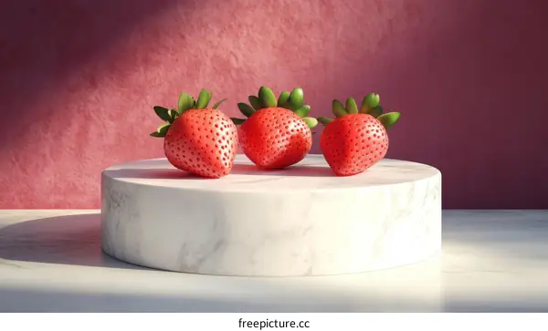 Three Strawberries on a Marble Pedestal