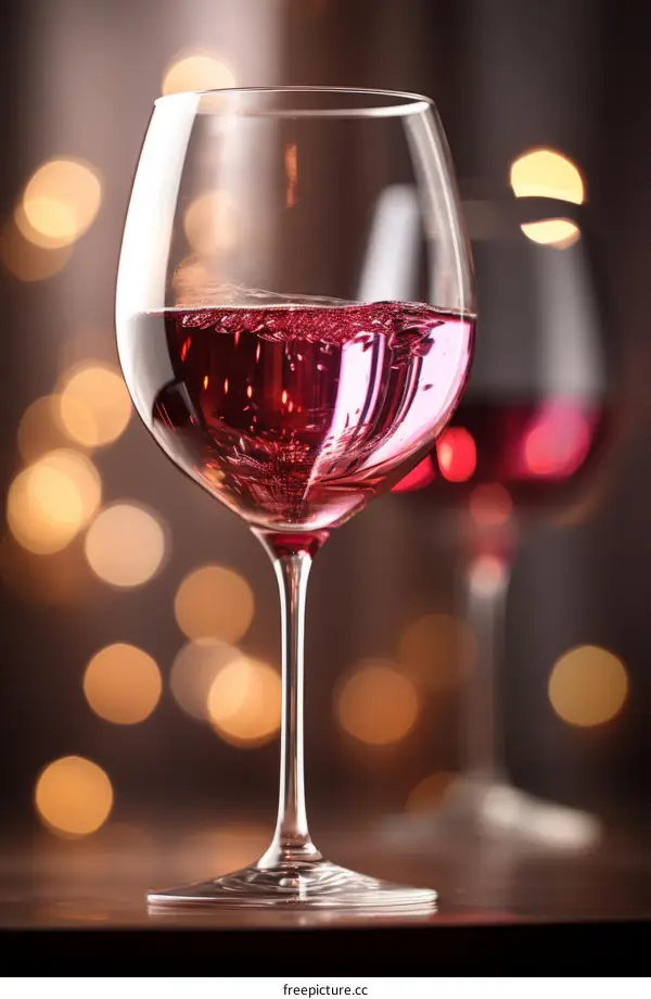 Close-up of red wine in a glass with a blurred background