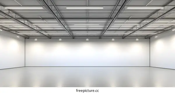 Empty Room With White Walls and Ceiling Lights