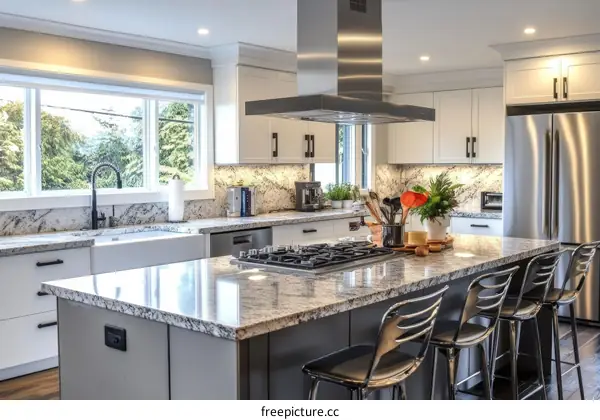 Modern Kitchen Island with Granite Countertop