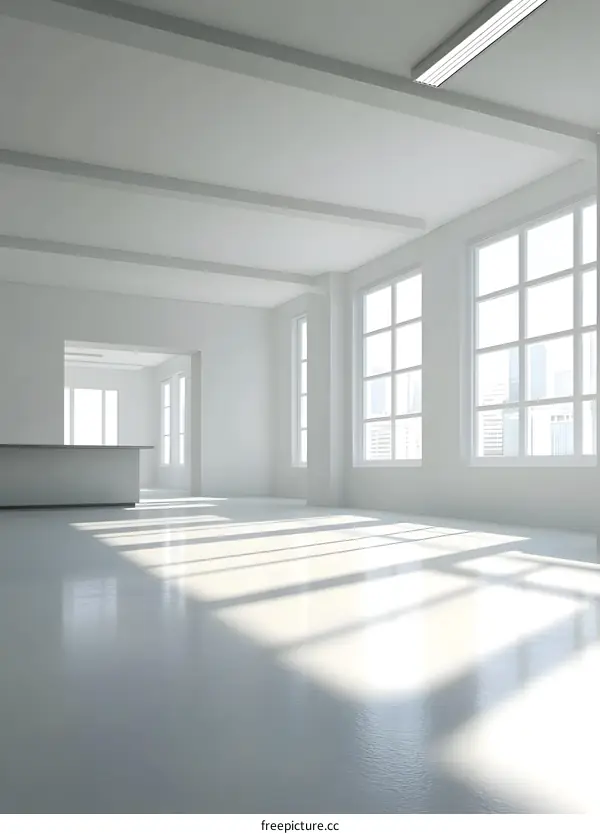 Minimalist Empty White Room with Windows and Sunlight