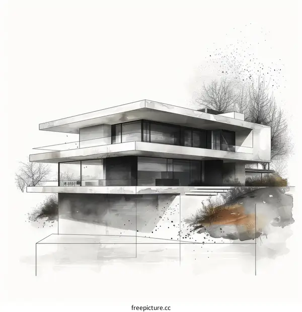 Modern house exterior design with large windows