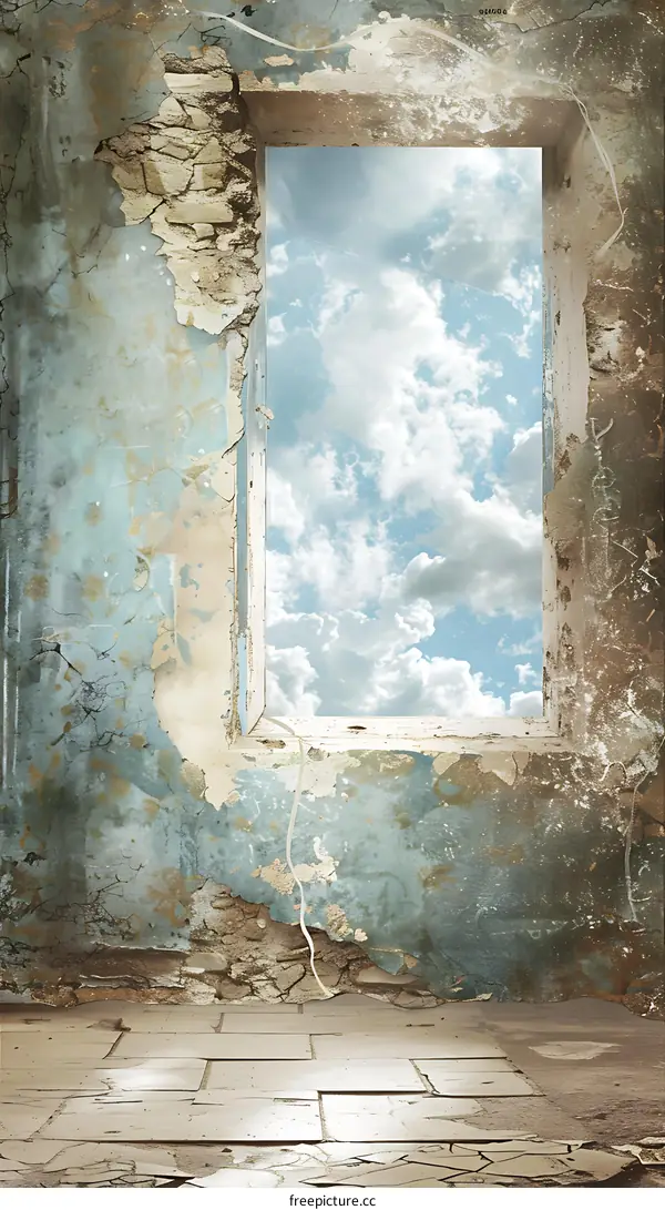 Old Building Wall With Window and View of the Sky