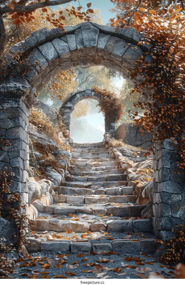 Mystical Stone Archway in a Lush Forest