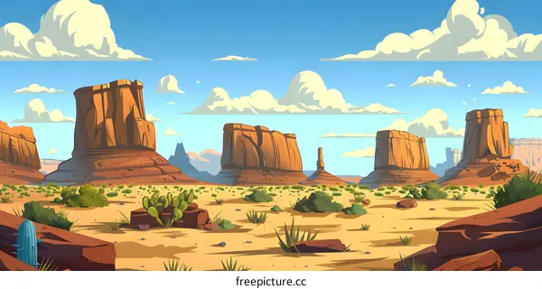 Desert Landscape with Red Rock Formations and Blue Sky