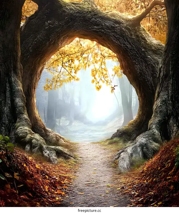 Autumn Forest Pathway Through a Tree Arch