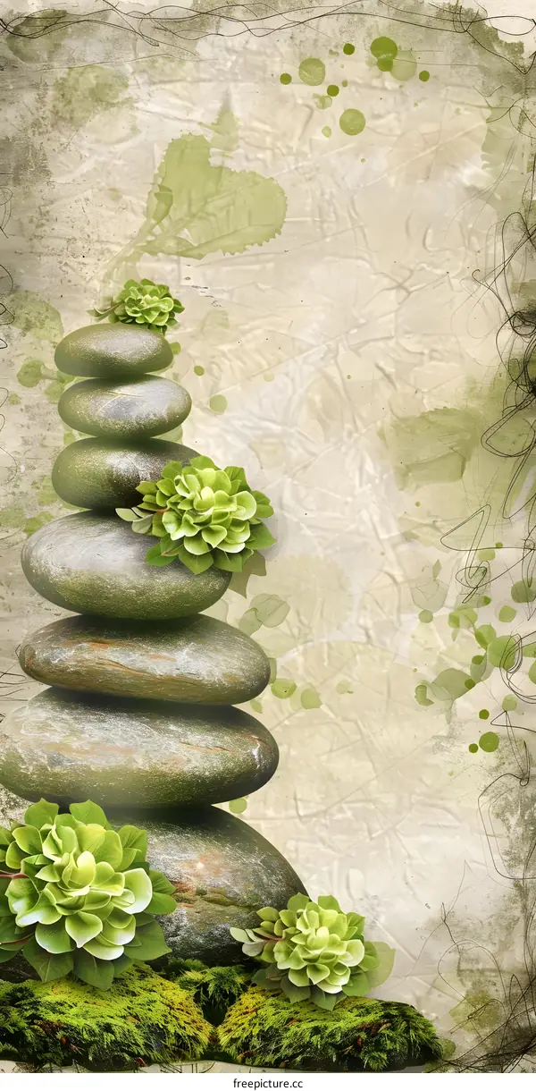 Zen Stones With Green Plants Background