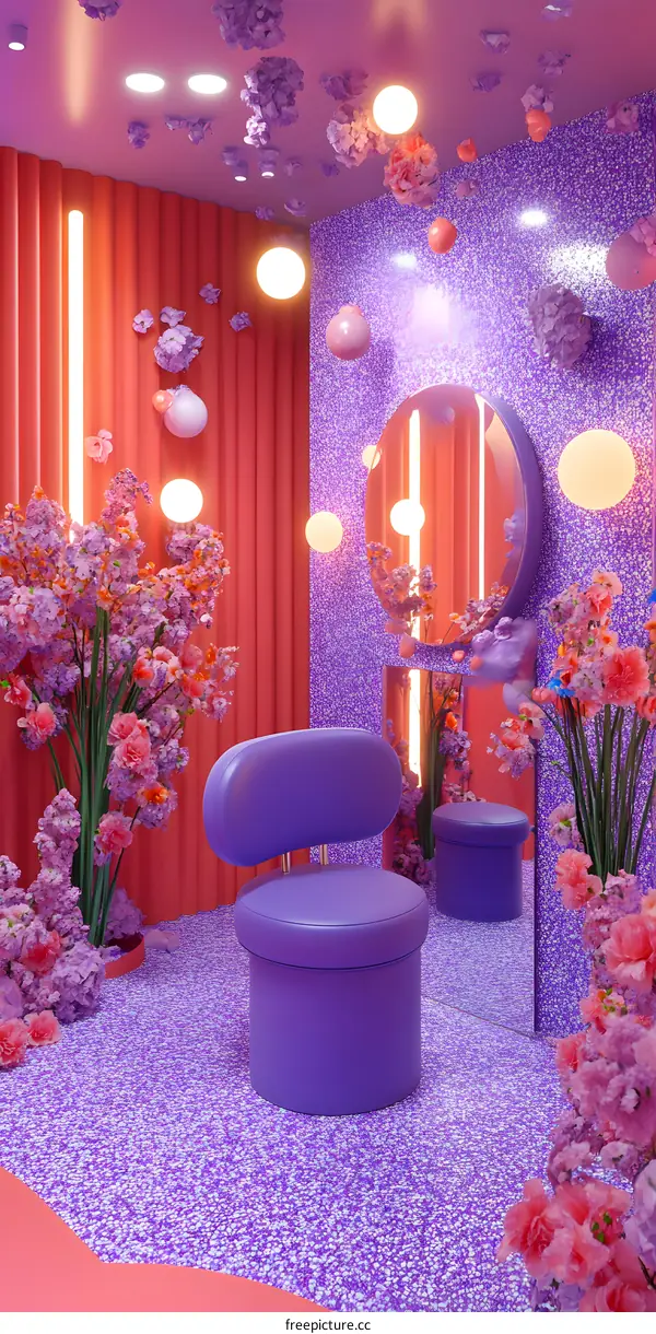 Purple Room With Flowers And Mirror